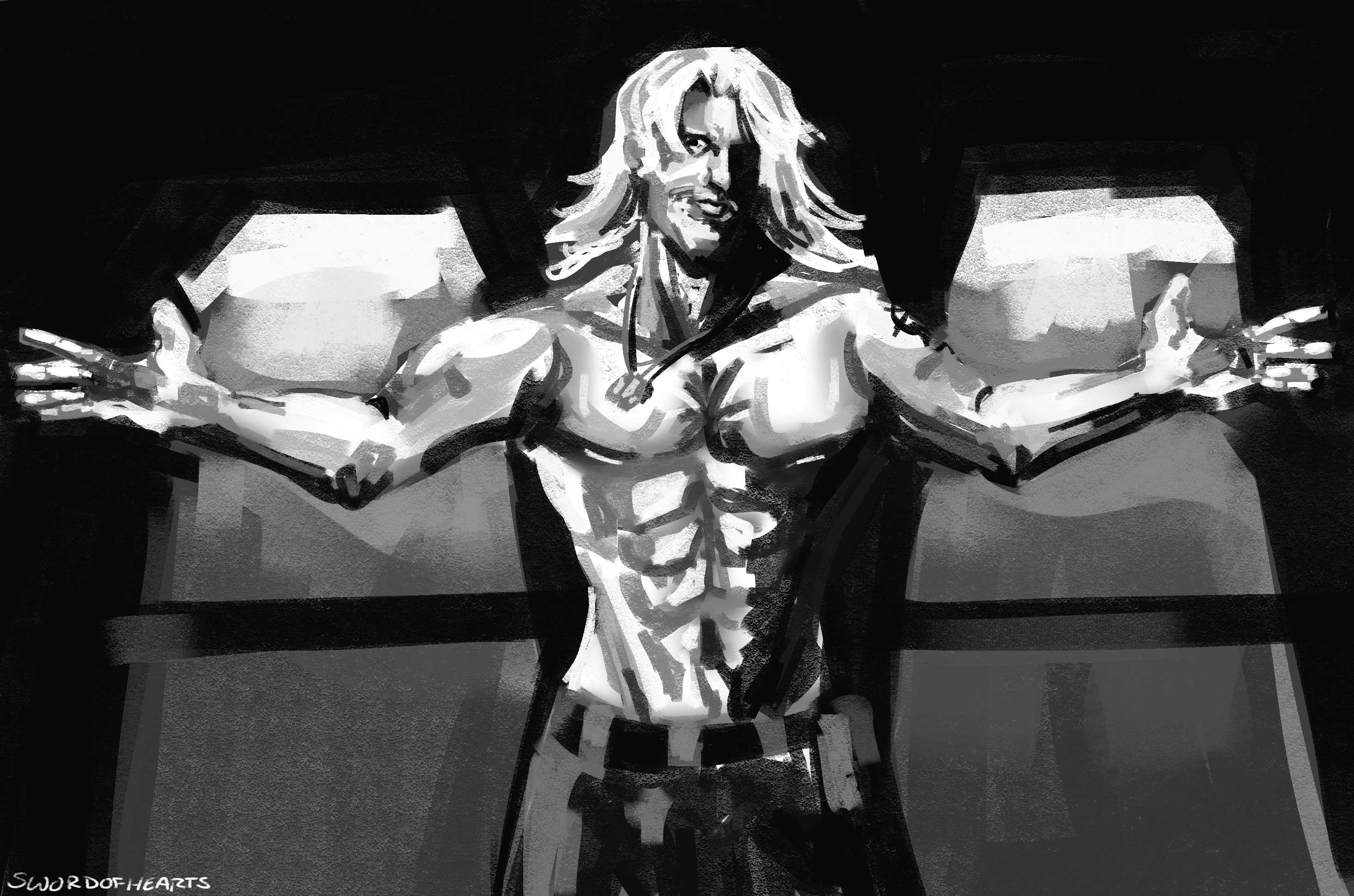 mgs1 liquid snake on top of the rex, in black and white